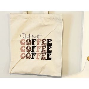 Cream Canvas Tote Bag with a Coffee Graphic
